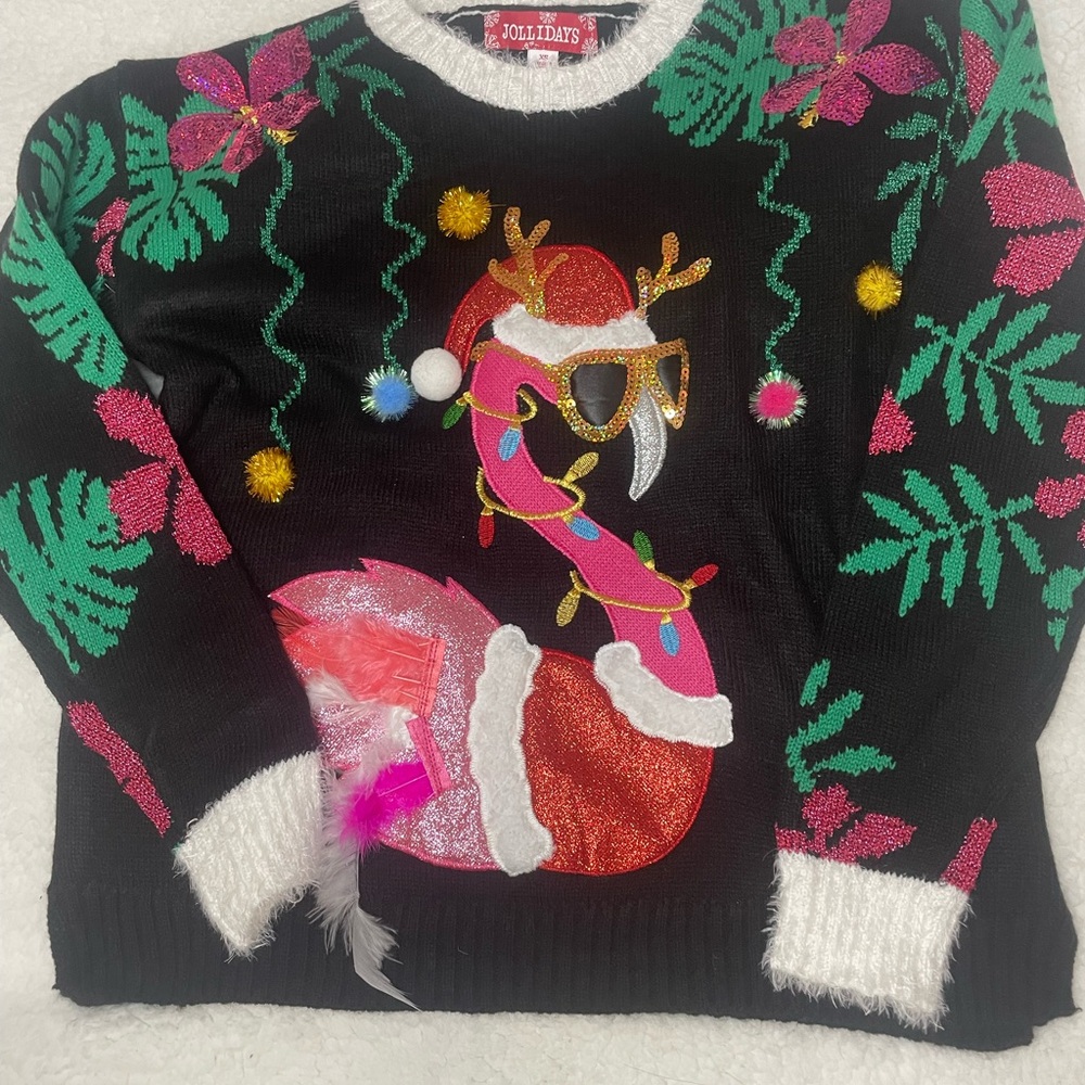 Black Festive Flamingo Sweater